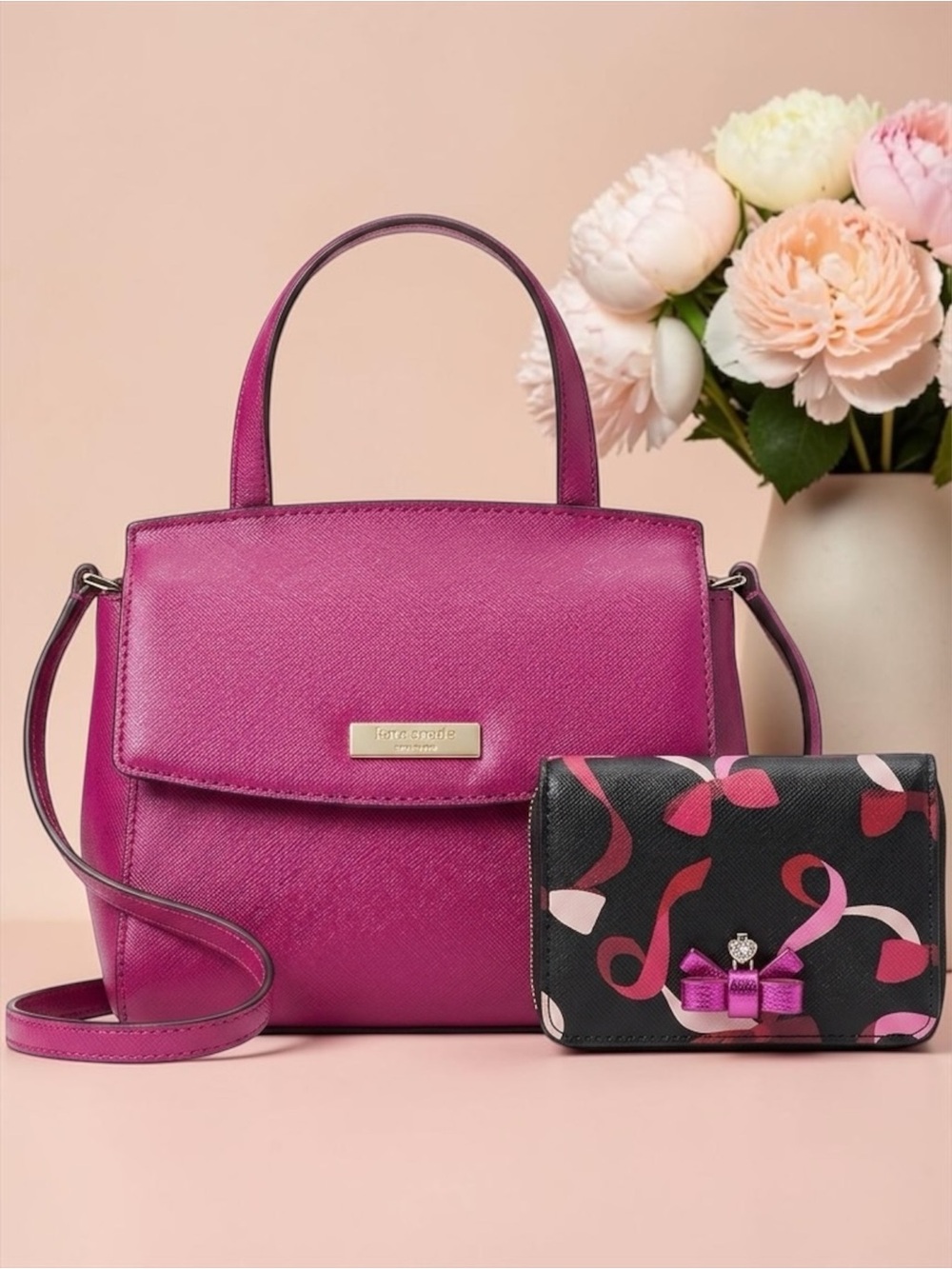Kate Spade Laurel Way Baja Rose Metallic Satchel Crossbody Party Perfect